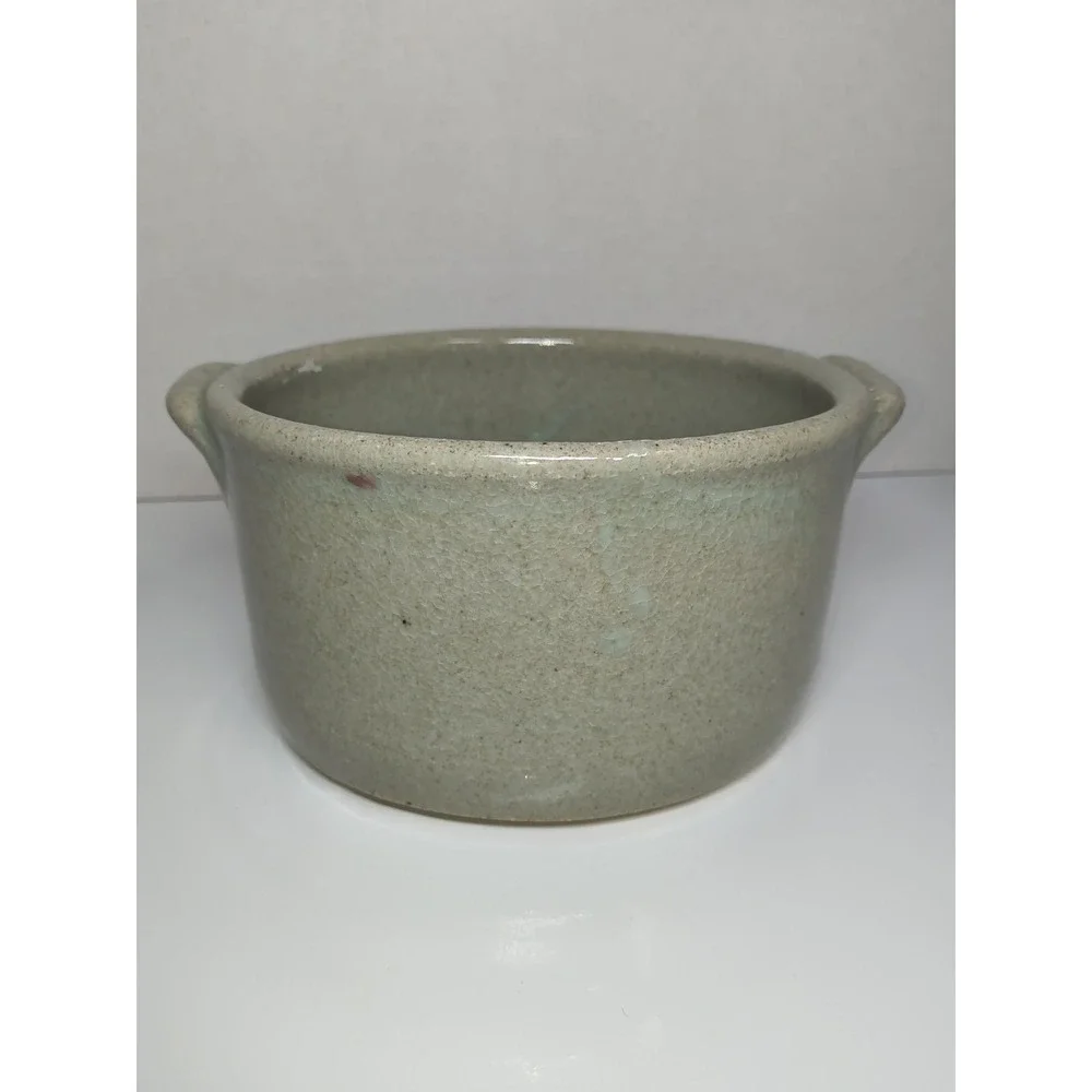 Vintage Handmade Art Pottery Serving Bowl Sage Green Artist Signed 6.5